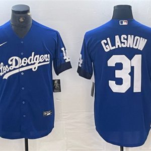 Los Angeles Dodgers #31 Tyler Glasnow Blue City Connect Cool Base Stitched Jersey