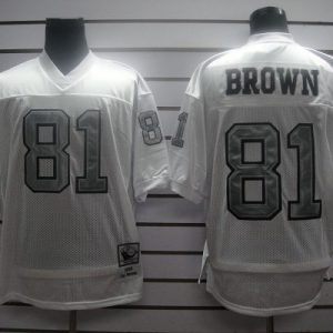 Mitchell And Ness 1994 Raiders #81 T.Brown White Silver No. Stitched Jersey With 75TH Anniversary Patch