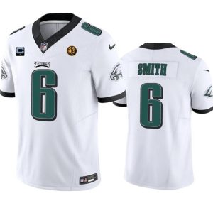 Philadelphia Eagles #6 DeVonta Smith White 2023 F.U.S.E. With 1-Star C Patch And John Madden Patch Vapor Limited Stitched Jersey