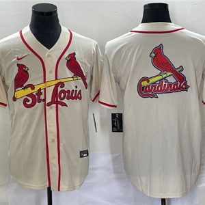 St. Louis Cardinals Cream Big Team Logo In Back Cool Base Stitched Jersey
