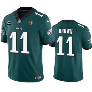 Philadelphia Eagles #11 A. J. Brown Green 2023 F.U.S.E. With 1-Star C Patch And John Madden Patch Vapor Limited Stitched Jersey