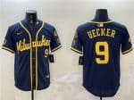 Milwaukee Brewers #9 Bob Uecker Navy With Home Patch Limited Stitched Jersey