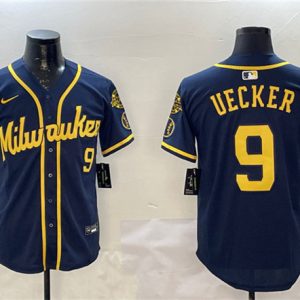 Milwaukee Brewers #9 Bob Uecker Navy With Home Patch Limited Stitched Jersey
