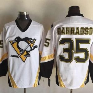 Penguins #35 Tom Barrasso White CCM Throwback Stitched Jersey