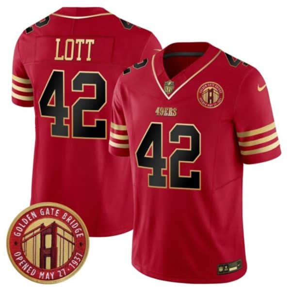 San Francisco 49ers #42 Ronnie Lott Red F.U.S.E. Golden Gate Bridge Patch Balck Scarlet Vapor Limited Stitched Jersey