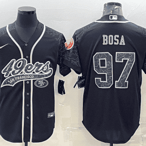 San Francisco 49ers #97 Nick Bosa Black Reflective With Patch Cool Base Stitched Baseball Jersey