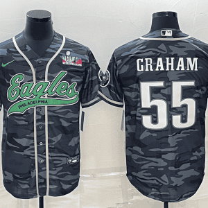 Philadelphia Eagles #55 Brandon Graham Grey Camo With Super Bowl LVII Patch Cool Base Stitched Baseball Jersey