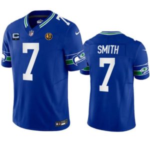 Seattle Seahawks #7 Geno Smith Blue 2023 F.U.S.E. Throwback With 1-Star C Patch And John Madden Patch Vapor Limited Stitched Jersey