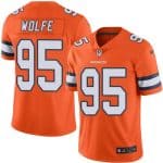 Broncos #95 Derek Wolfe Orange Stitched Limited Rush Nike Jersey