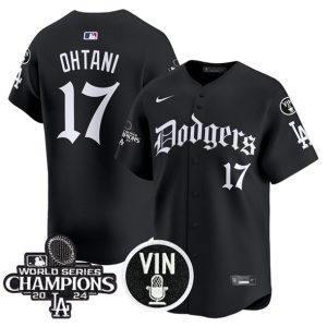 Los Angeles Dodgers #17 Shohei Ohtani Black Mexico 2025 LA Gothic Style With Vin And 2024 World Series Champions Patch Vapor Premier Limited Stitched Jersey