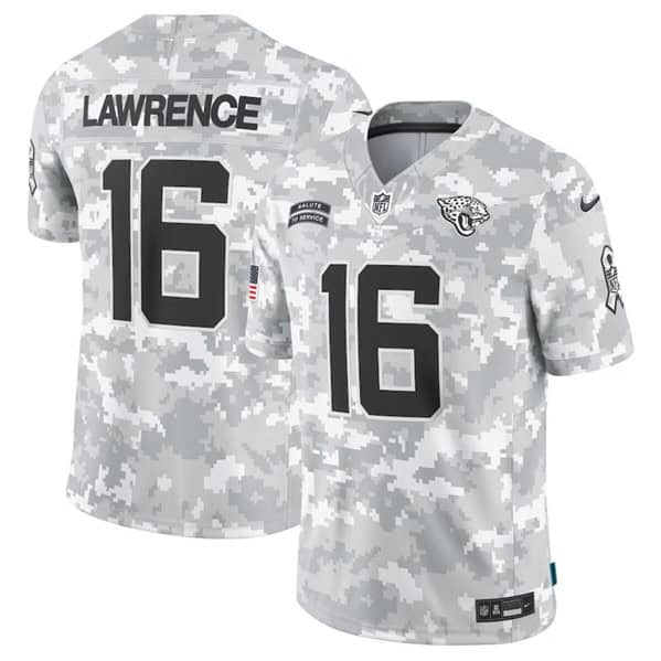 Jacksonville Jaguars #16 Trevor Lawrence Arctic Camo 2024 F.U.S.E. Salute To Service Limited Stitched Jersey