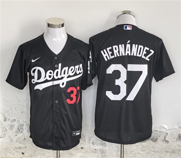 Los Angeles Dodgers #37 Teoscar Hern¨¢ndez Black Cool Base Stitched Jersey