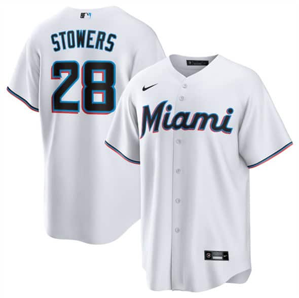 Miami Marlins #28 Kyle Stowers White Cool Base Stitched Jersey