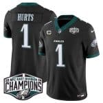 Philadelphia Eagles #1 Jalen Hurts Black 2024 New NFC East Champions With 3-Star C Patch F.U.S.E. Vapor Untouchable Limited Stitched Jersey
