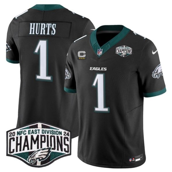 Philadelphia Eagles #1 Jalen Hurts Black 2024 New NFC East Champions With 3-Star C Patch F.U.S.E. Vapor Untouchable Limited Stitched Jersey