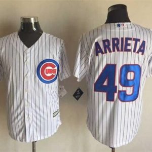 Cubs #49 Jake Arrieta White Strip New Cool Base Stitched Jersey
