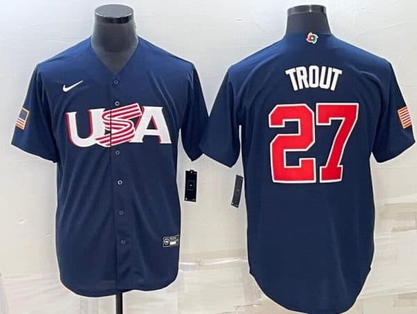 USA Baseball #27 Mike Trout 2023 Navy World Baseball Classic Stitched Jersey