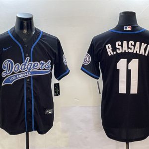 Los Angeles Dodgers #11 Roki Sasaki Black With Patch Cool Base Stitched Jersey