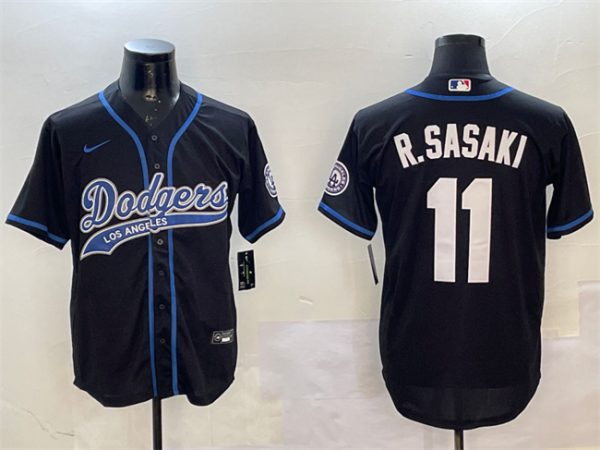 Los Angeles Dodgers #11 Roki Sasaki Black With Patch Cool Base Stitched Jersey