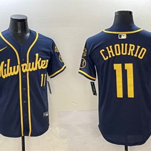 Milwaukee Brewers #11 Jackson Chourio Navy With Home Patch Limited Stitched Jersey