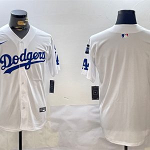 Los Angeles Dodgers Blank White 2024 World Series With Fernando Memorial Patch Home Limited Stitched Jersey