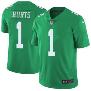 Philadelphia Eagles #1 Jalen Hurts Green Color Rush Stitched Football Jersey