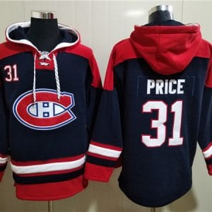 Montreal Canadiens #31 Carey Price Navy Red Lace-Up Pullover Hoodie