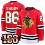 Chicago Blackhawks #86 Teuvo Teravainen Red 2025 Home 100th Anniversary Stitched Jersey