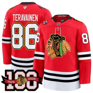 Chicago Blackhawks #86 Teuvo Teravainen Red 2025 Home 100th Anniversary Stitched Jersey