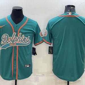 Miami Dolphins Blank Aqua With Patch Cool Base Stitched Baseball Jersey