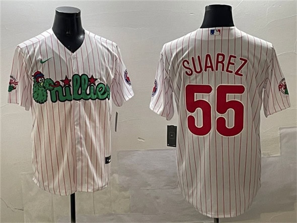 Philadelphia Phillies #55 Ranger Su¨¢rez White Phanatic Cool Base Stitched Jersey