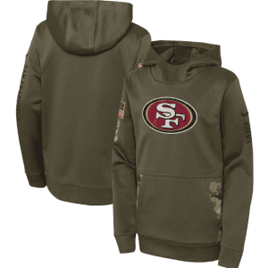 Youth San Francisco 49ers 2022 Olive Salute To Service Therma Performance Pullover Hoodie