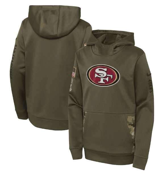 Youth San Francisco 49ers 2022 Olive Salute To Service Therma Performance Pullover Hoodie