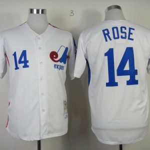 Mitchell And Ness Expos #14 Pete Rose White Throwback Stitched Jersey
