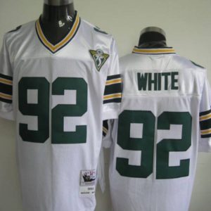 Mitchell Ness Packers #92 Reggie White White With 75th Patch Stitched Throwback Jersey