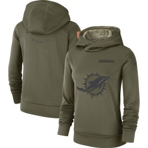 Miami Dolphins Olive Salute To Service Team Logo Performance Pullover NFL Hoodie