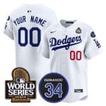 Los Angeles Dodgers Custom White 2024 World Series With Fernando Memorial Patch Limited Stitched Jersey