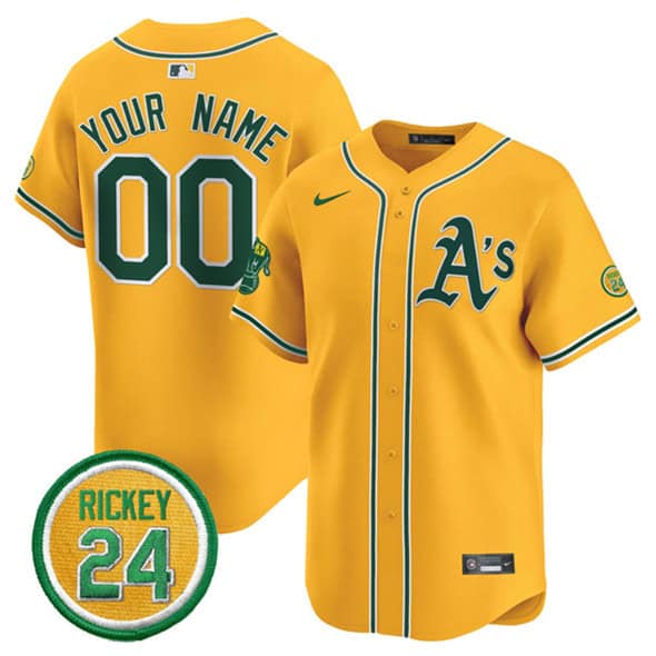 Oakland Athletics Custom Yellow 2024 Limited With Rickey Henderson Patch Stitched Jersey