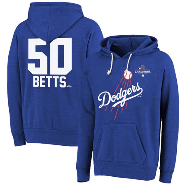 Los Angeles Dodgers #50 Mookie Betts Royal 2024 World Series Champions Name Number Tri-Blend Pullover Hoodie