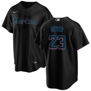 Miami Marlins #23 Max Meyer Black Cool Base Stitched Jersey