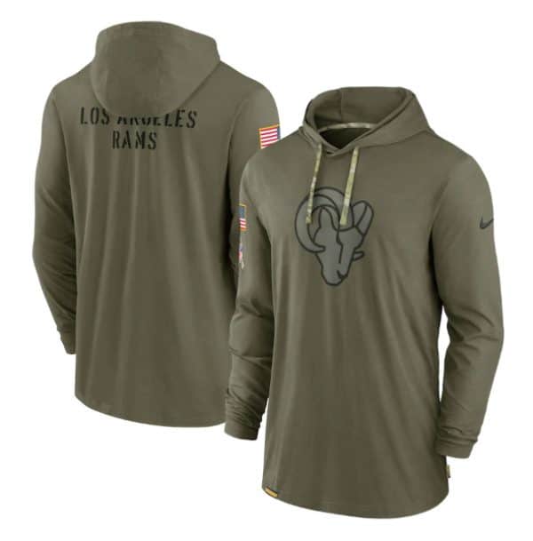 Los Angeles Rams 2022 Olive Salute To Service Tonal Pullover Hoodie