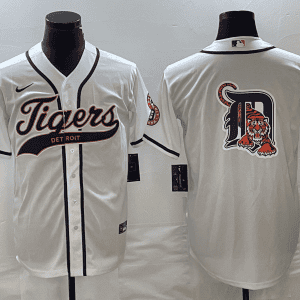 Detroit Tigers White Team Big Logo Cool Base Stitched Jersey
