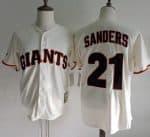 Mitchell And Ness Giants #21 Deion Sanders Cream Throwback Stitched Jersey