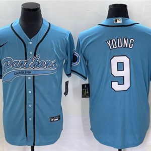 Carolina Panthers #9 Bryce Young Blue With Patch Cool Base Stitched Jersey