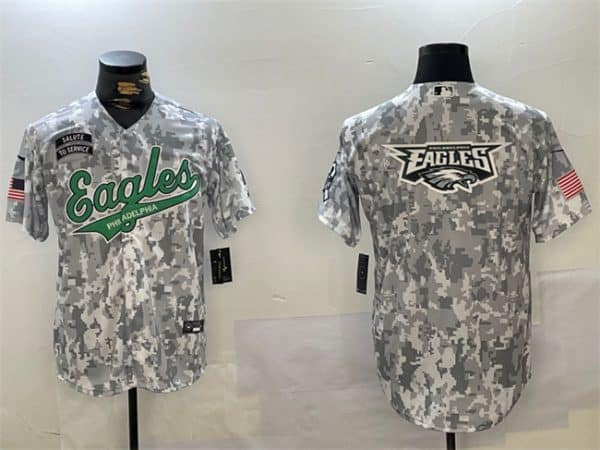Philadelphia Eagles Team Big Logo 2024 Arctic Camo Salute To Service Stitched Jersey