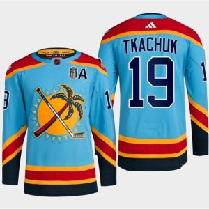 Florida Panthers #19 Matthew Tkachuk Blue 2024 Stanley Cup Final Patch Reverse Retro Stitched Jersey
