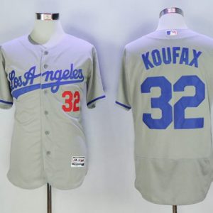 Dodgers #32 Sandy Koufax Grey Flexbase Authentic Collection Road Stitched Jersey