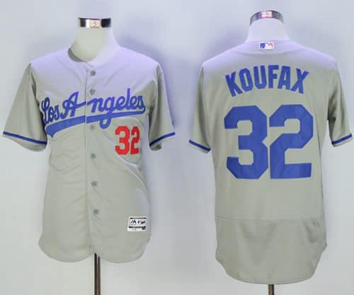 Dodgers #32 Sandy Koufax Grey Flexbase Authentic Collection Road Stitched Jersey