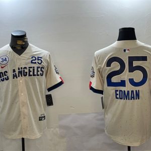 Los Angeles Dodgers #25 Tommy Edman Cream 2024 World Series With No. 34 Patch City Connect Limited Stitched Jersey