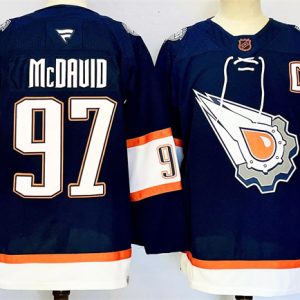 Edmonton Oilers #97 Connor McDavid Navy With C Patch Reverse Retro Stitched Jersey